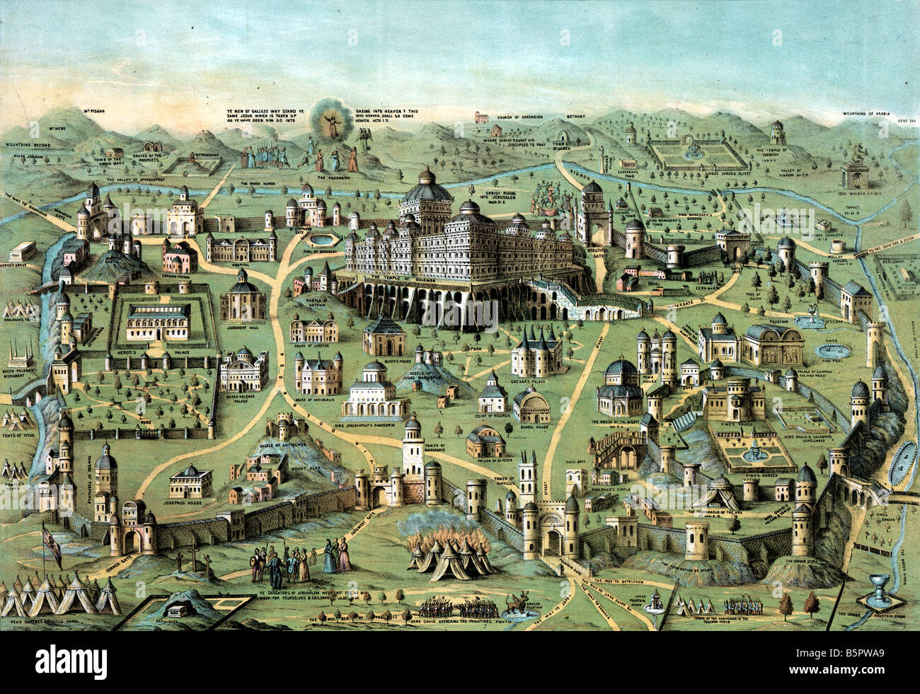Mapa de la ciudad antigua de Jerusalén con el templo de Salomón Fotografía  de stock - Alamy