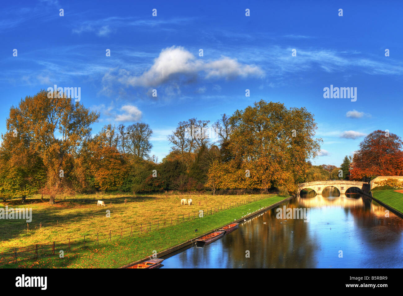 Vista hacia el puente de Clare en Cambridge, Inglaterra Foto de stock