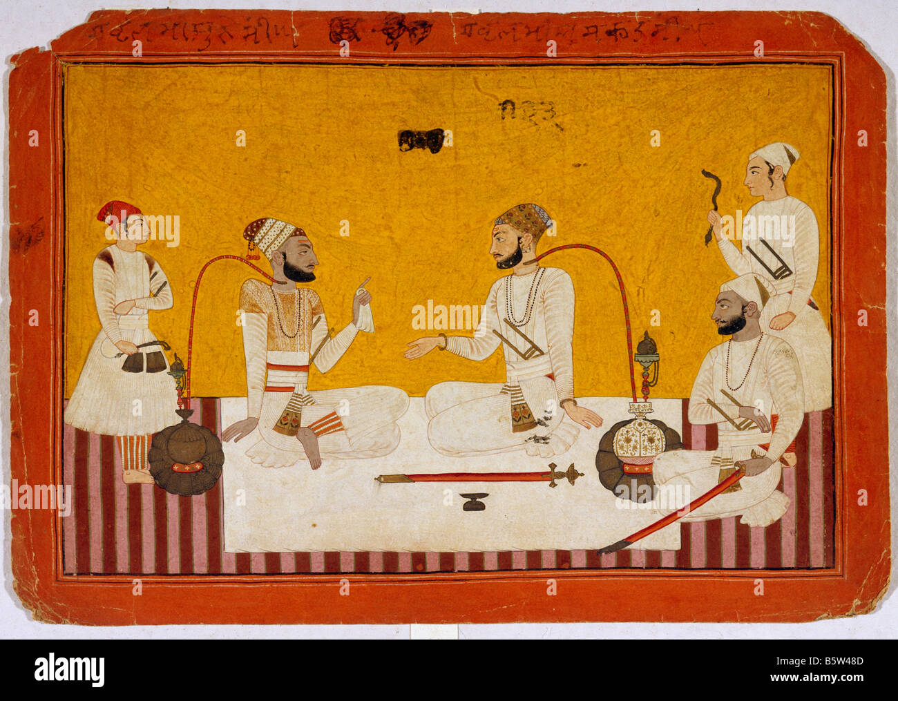 Sakat Raja Singh con otro rajá. Inscrito Chamba. A principios del siglo XVIII. Museo Nacional de Nueva Delhi India 47.110/367 Foto de stock