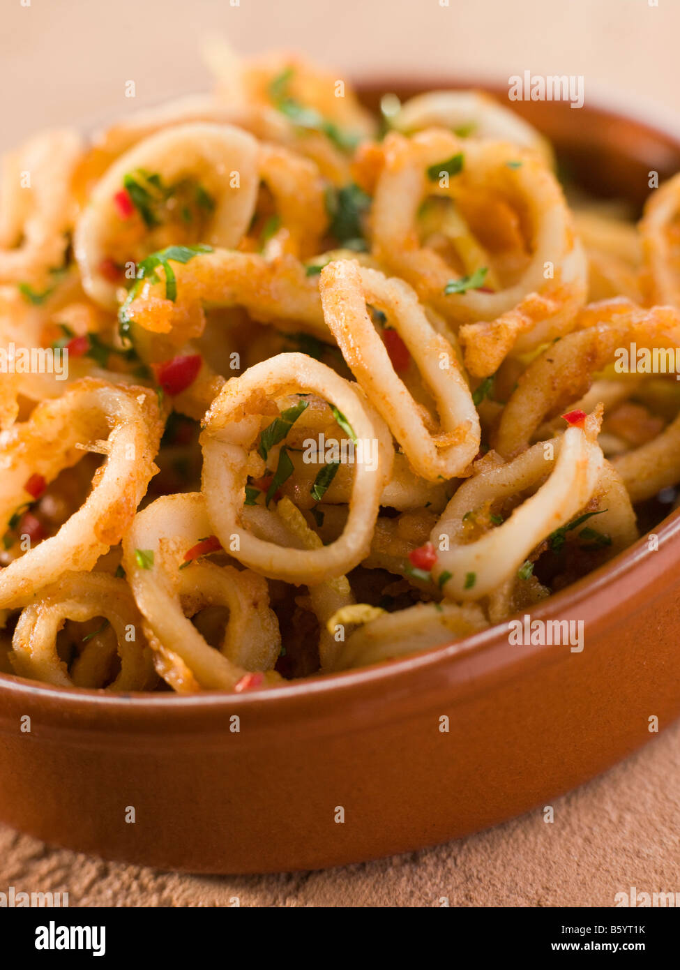 Calameres Frito- anillos de calamar frito Foto de stock