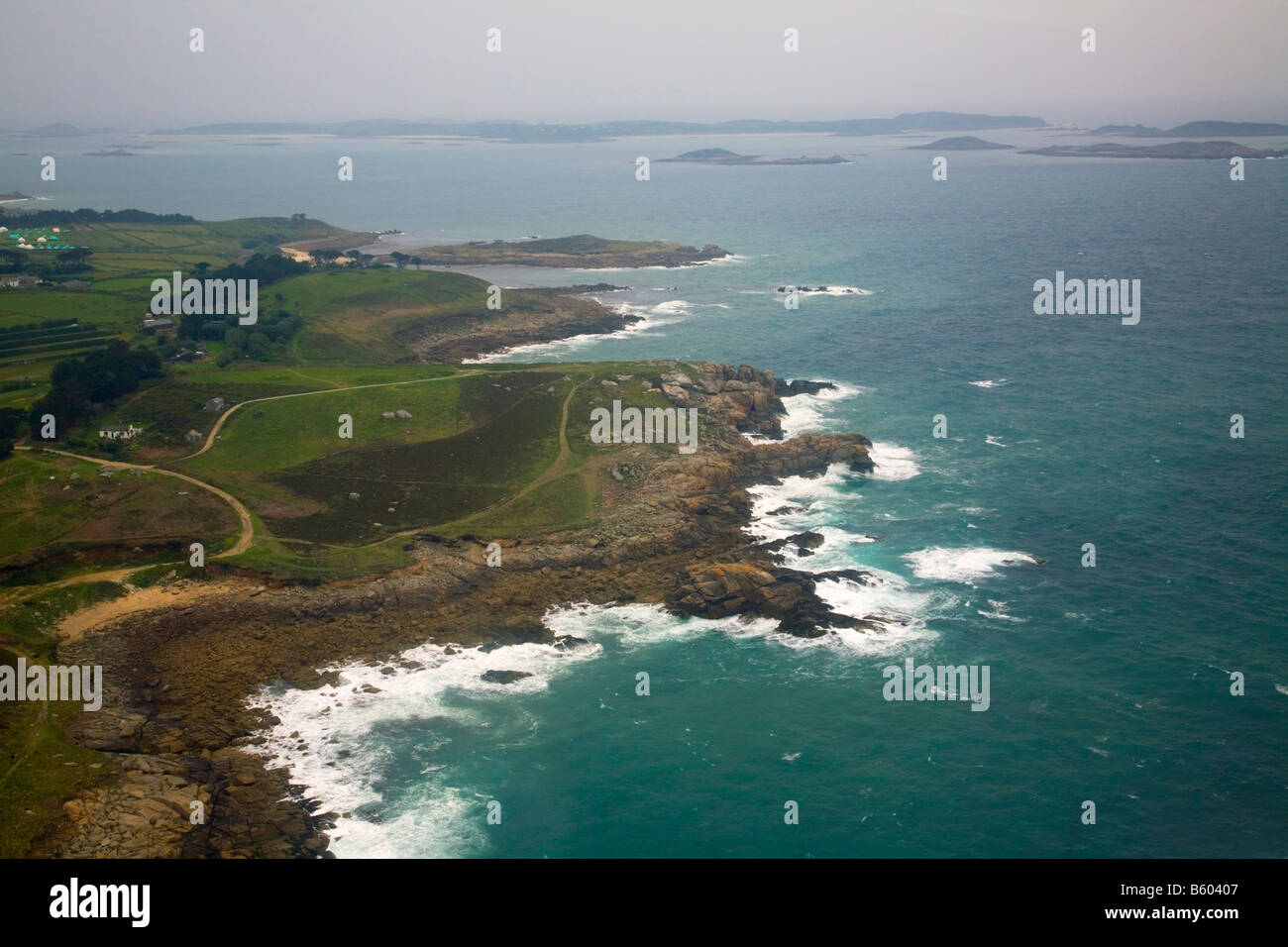 St Marys Isles of Scilly vista desde el helicóptero Foto de stock