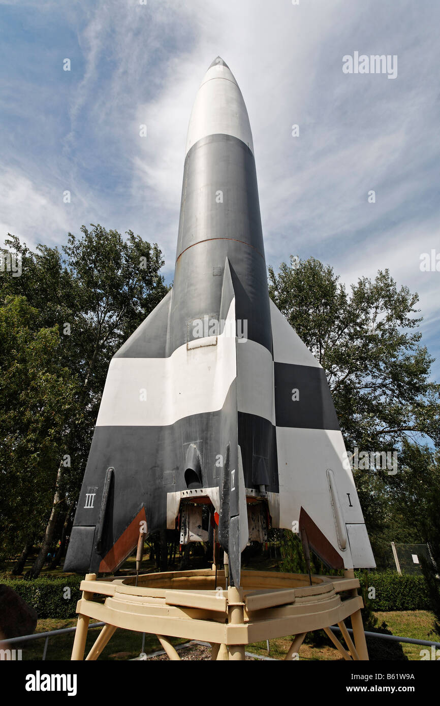 Un nazi4 cohete de gas líquido, de reproducción, de Peenemuende Historical-Technical-Centro de Información, la isla de Usedom, Mecklenburg-Wester Foto de stock