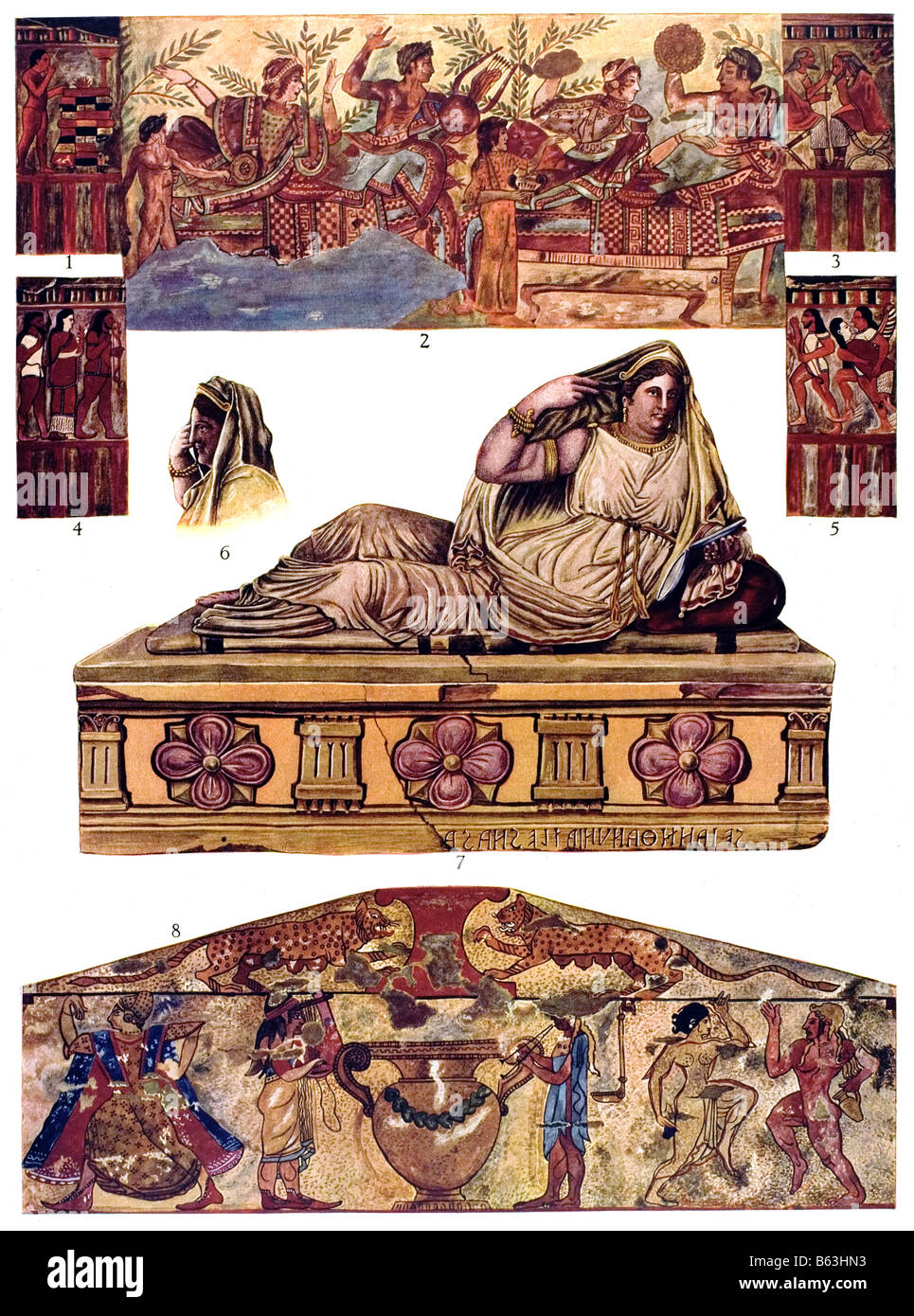 Los Etruscos Etrusca ornamento de la pintura al fresco Foto de stock