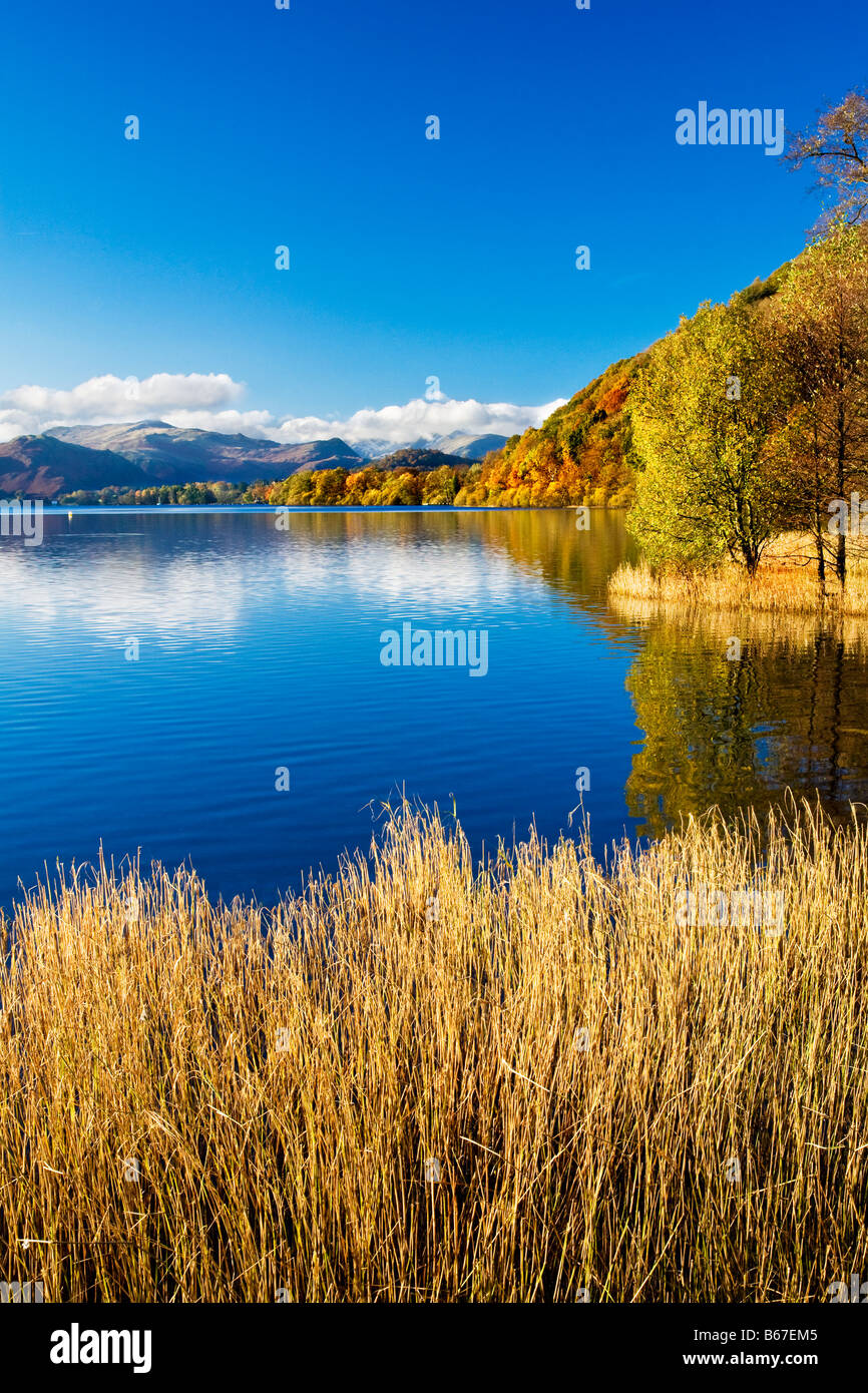 Un soleado día de otoño en las orillas del lago Ullswater en el Lake District National Park Cumbria Inglaterra Foto de stock