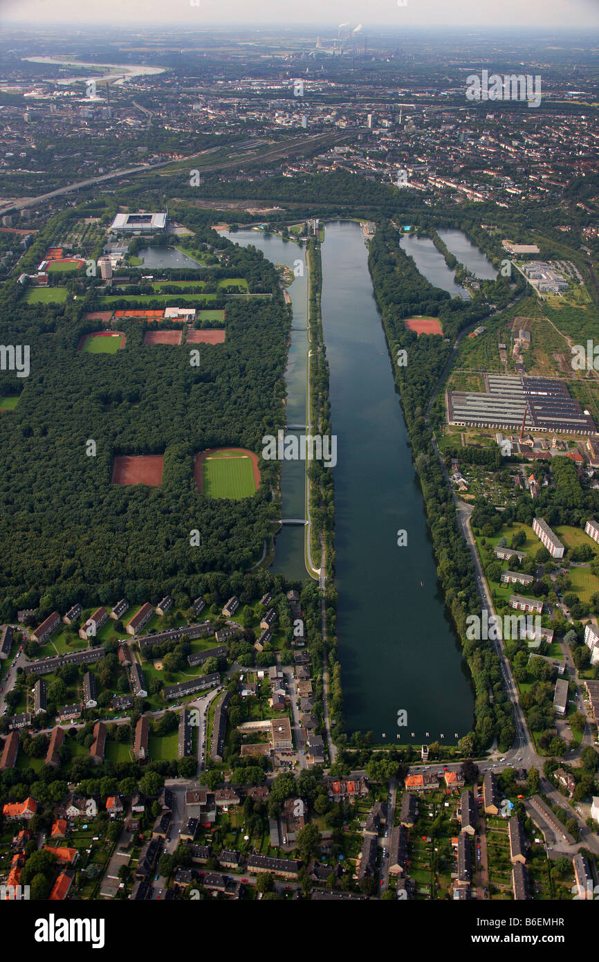 Fotografía aérea, curso de regata, canal paralelo, Wedau, Duisburg, área de Ruhr, Renania del Norte-Westfalia, Alemania, Europa Foto de stock