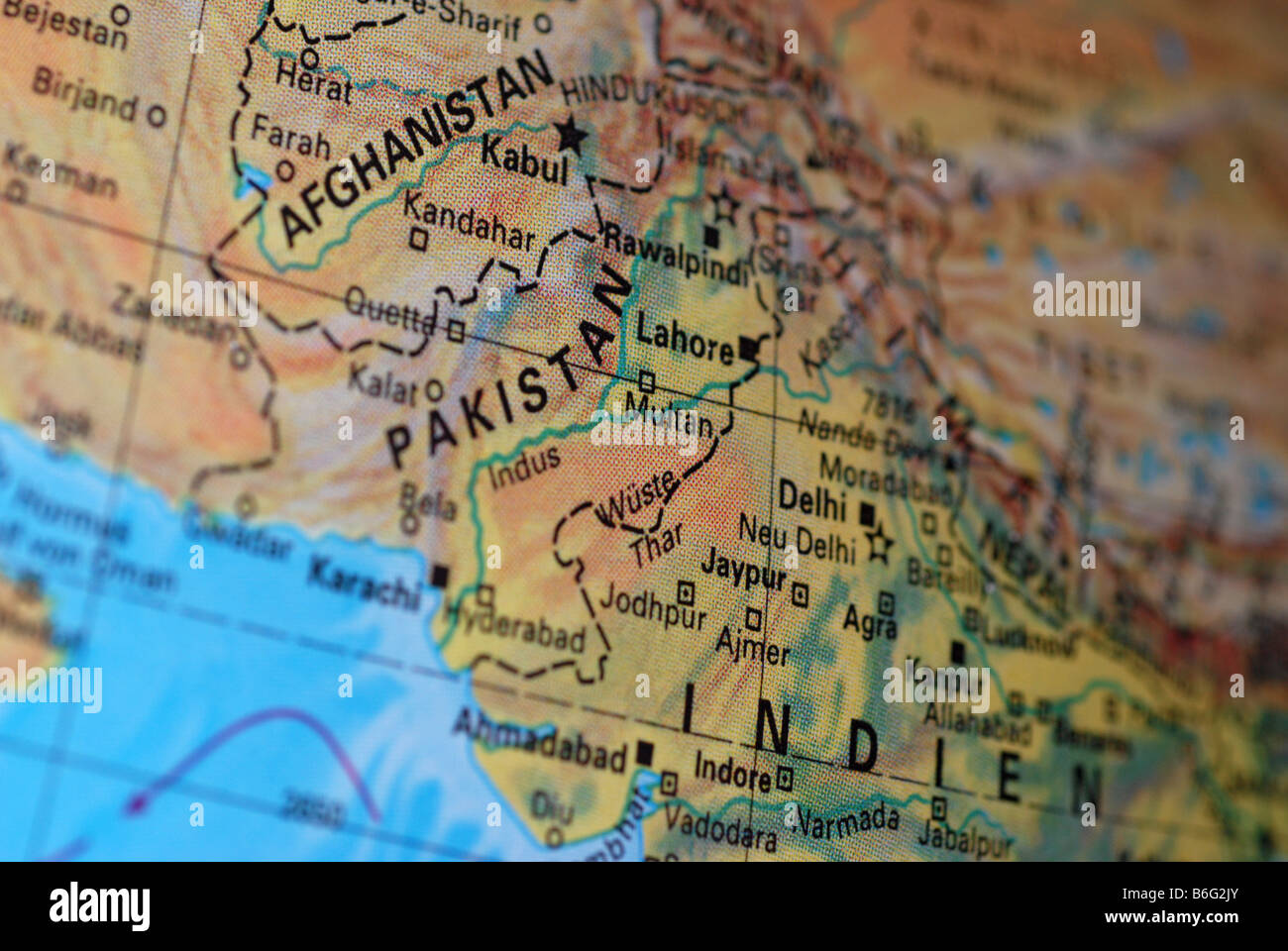 Mundo, el Afganistán y el Pakistán y la India Foto de stock