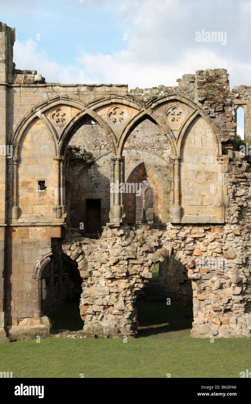 En la ventana de Easby abadía fundada en 1152 por monjes premostratenses y disueltos en 1536 Richmond North Yorkshire, Inglaterra Foto de stock