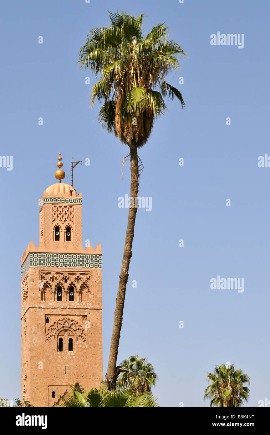 Minarete de la Mezquita de Koutoubia, Marrakech, Marruecos, África Foto de stock