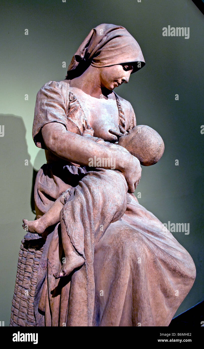 Aime Jules Dalou mujer campesina, amamantando a un bebé Londres Inglaterra Foto de stock
