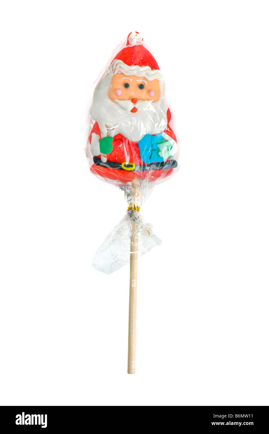 X-mas Navidad santa claus padre lolli lollipop candy cane lolly dulces Chicas Chicos niños rojo blanco divertido gracioso juguete xmas playt Foto de stock