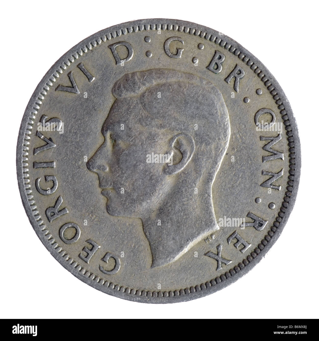 Antiguas monedas de media corona británica Foto de stock