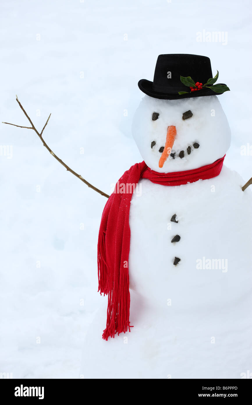 Muñeco de nieve con sombrero rojo fotografías de alta -