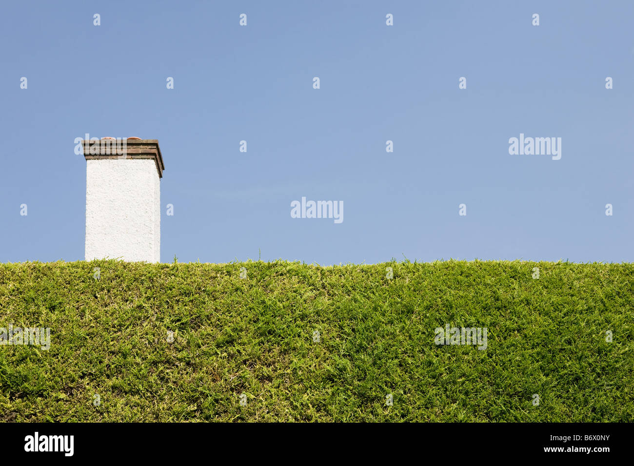 Chimenea detrás de hedge Foto de stock