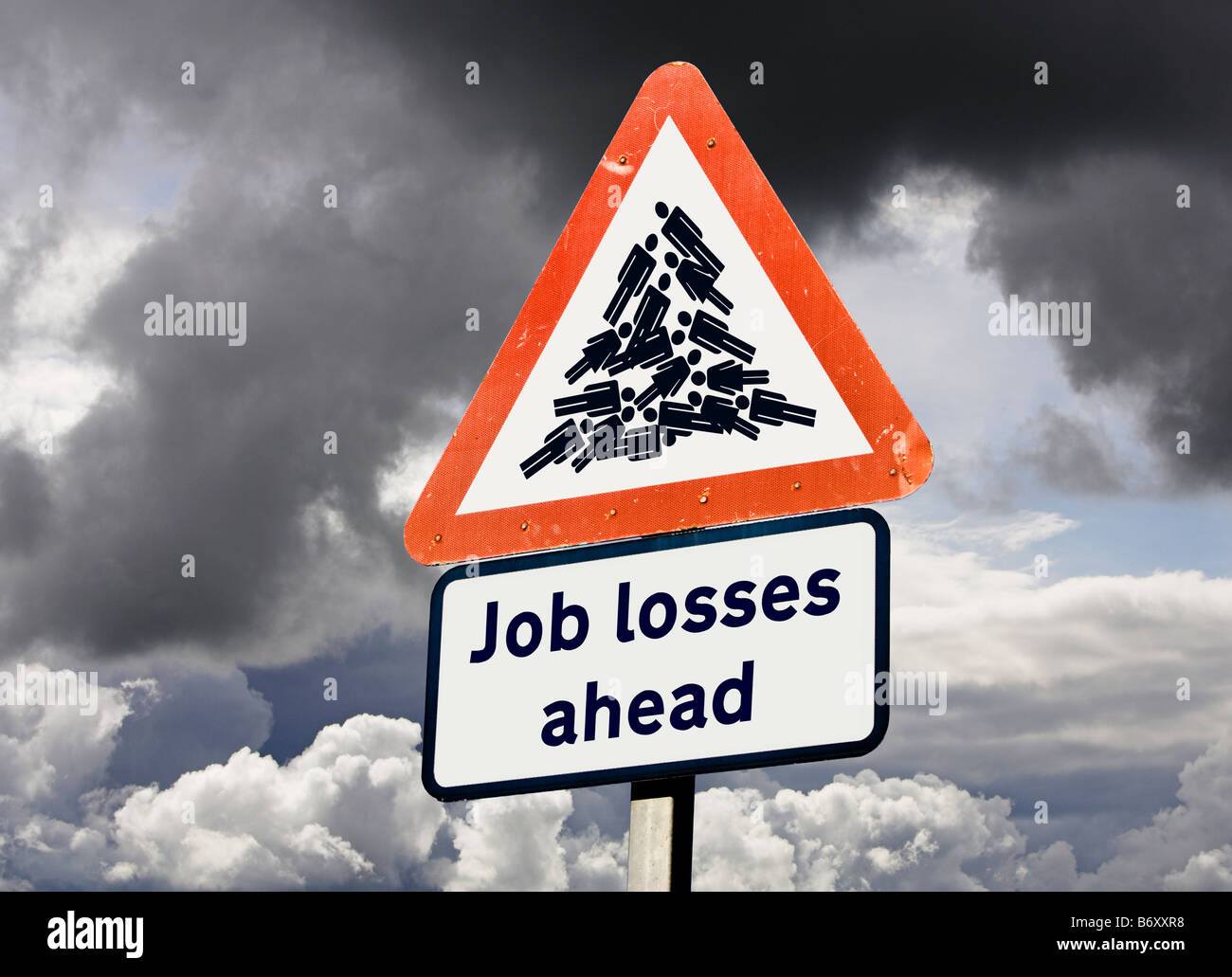 Economía desempleo advertencia reducciones de puestos de trabajo concepto UK - pérdidas de puestos de trabajo signo Foto de stock
