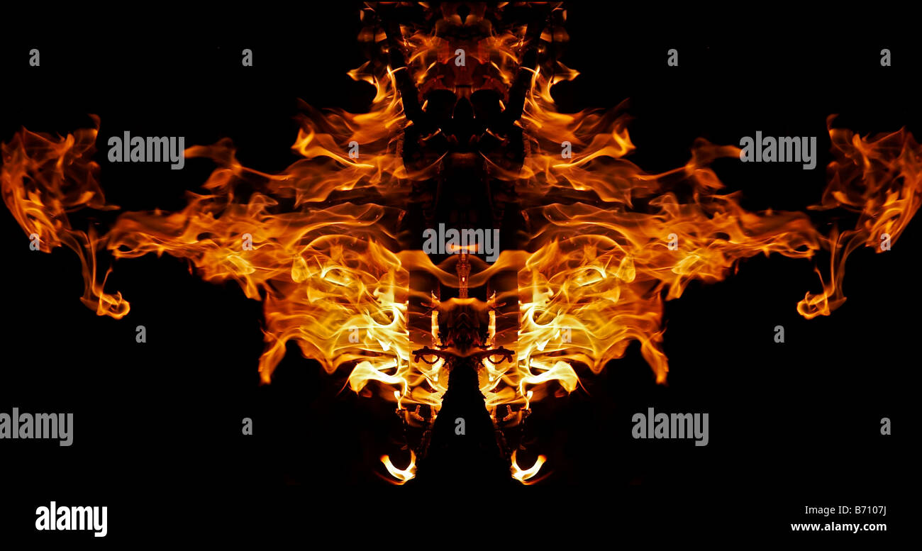 Imagen abstracta del fuego y llama: Fiery bug - phantom - quimera. Imagen - composición alterada. Foto de stock