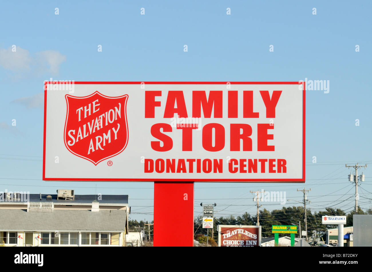 Señal para el Ejército de Salvación y el centro de donación tienda familiar Foto de stock