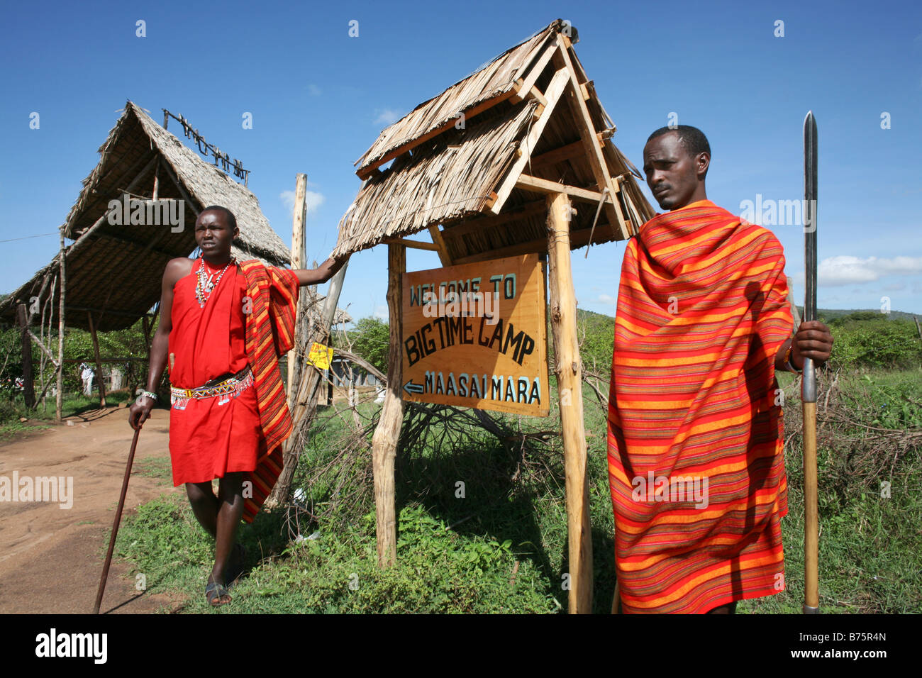 El parque natural de Massai Mara en Kenia es un lugar famoso para los turistas a visitar sus varios alojamientos de lujo en y alrededor del parque donde se puede pernoctar los precios son altos, de una sola habitación durante la temporada alta turística es no menos de 500 US, pero también hay algunos campamentos más baratos disponibles en el parque Foto de stock