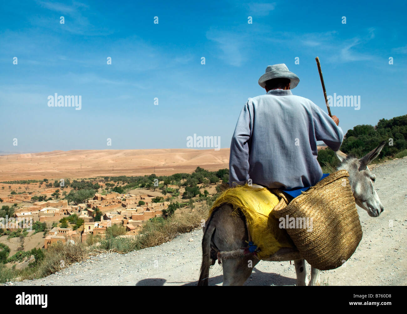 Hombre en burro, las montañas del Atlas, Marruecos, Norte de África Foto de stock