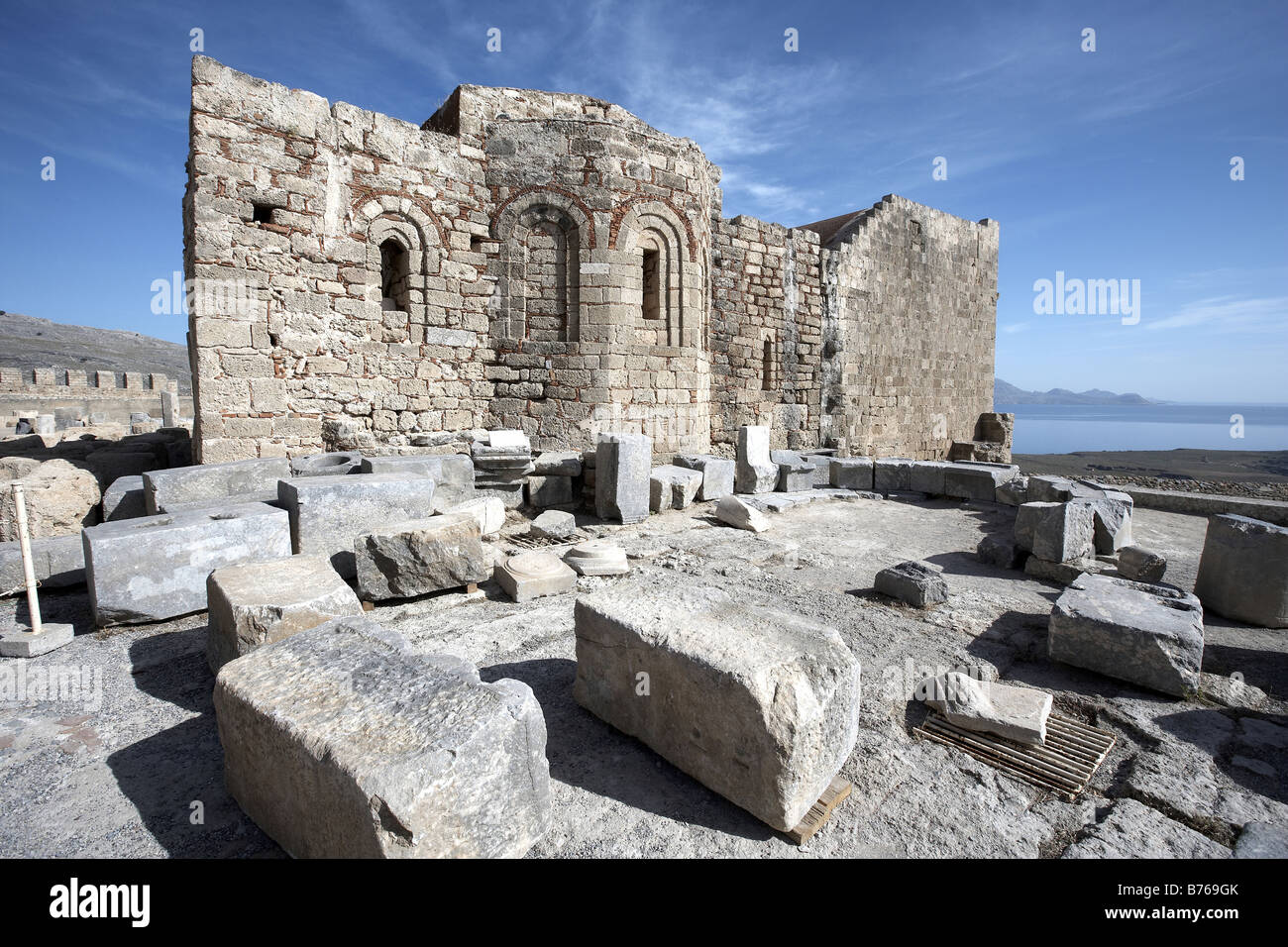 Parte de la Acrópolis de Lindos isla de Rodas, Grecia Foto de stock