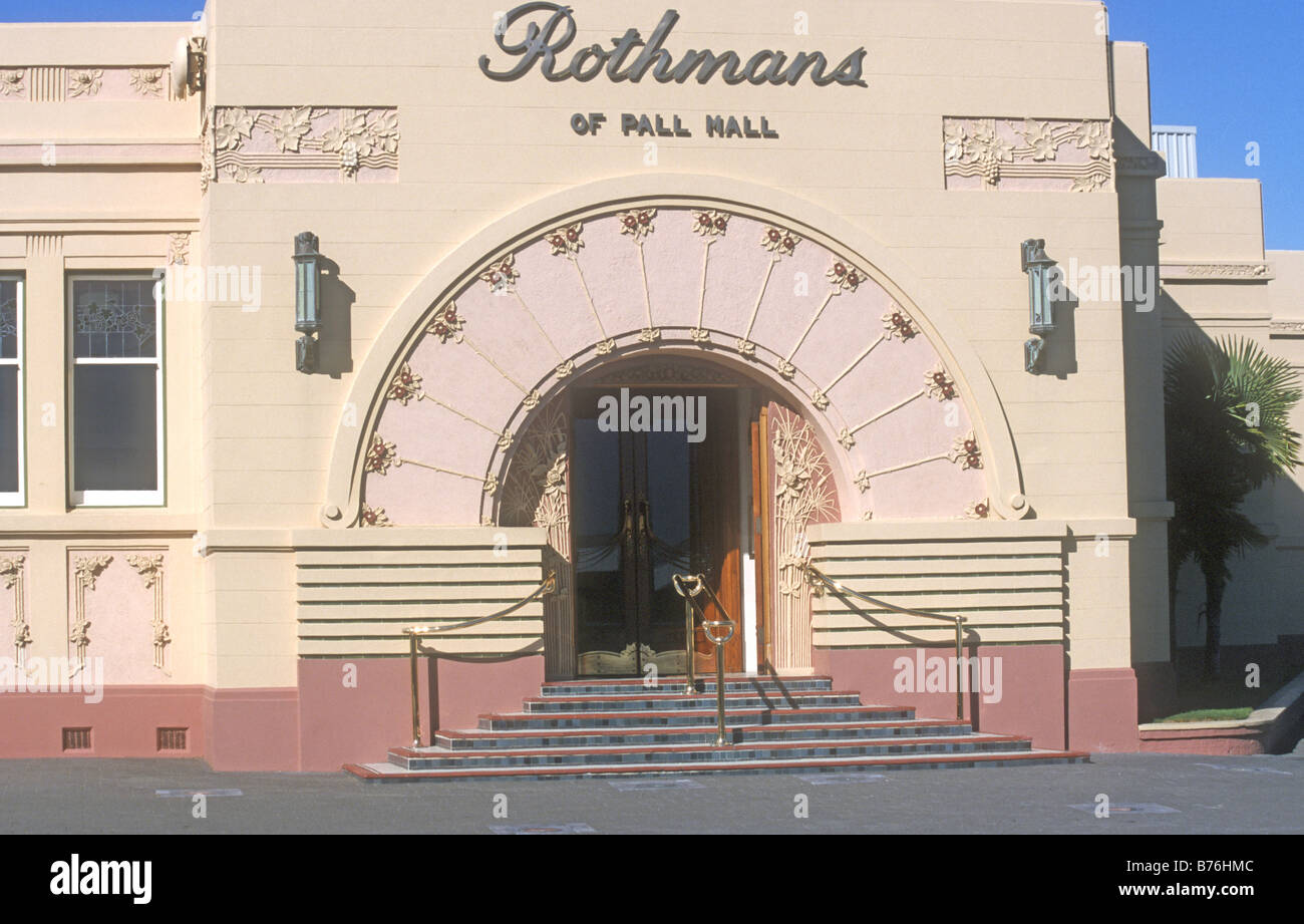 Detalle de la arquitectura Art Decó distintiva en Napier, Nueva Zelanda