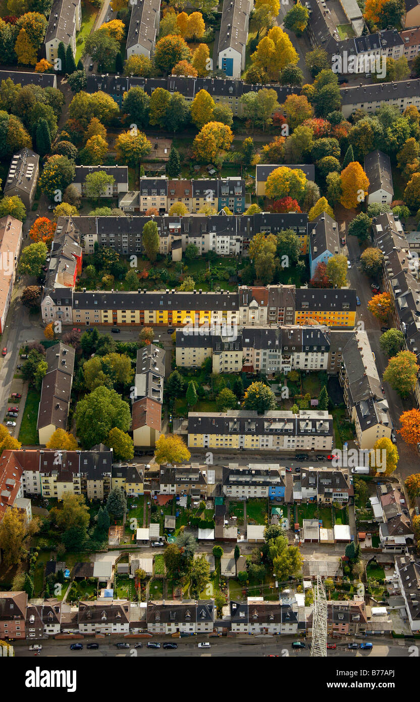 Fotografía aérea, bloques de pisos, zona residencial Essen-Altendorf, districto de Ruhr, Renania del Norte-Westfalia, Alemania, Europa Foto de stock