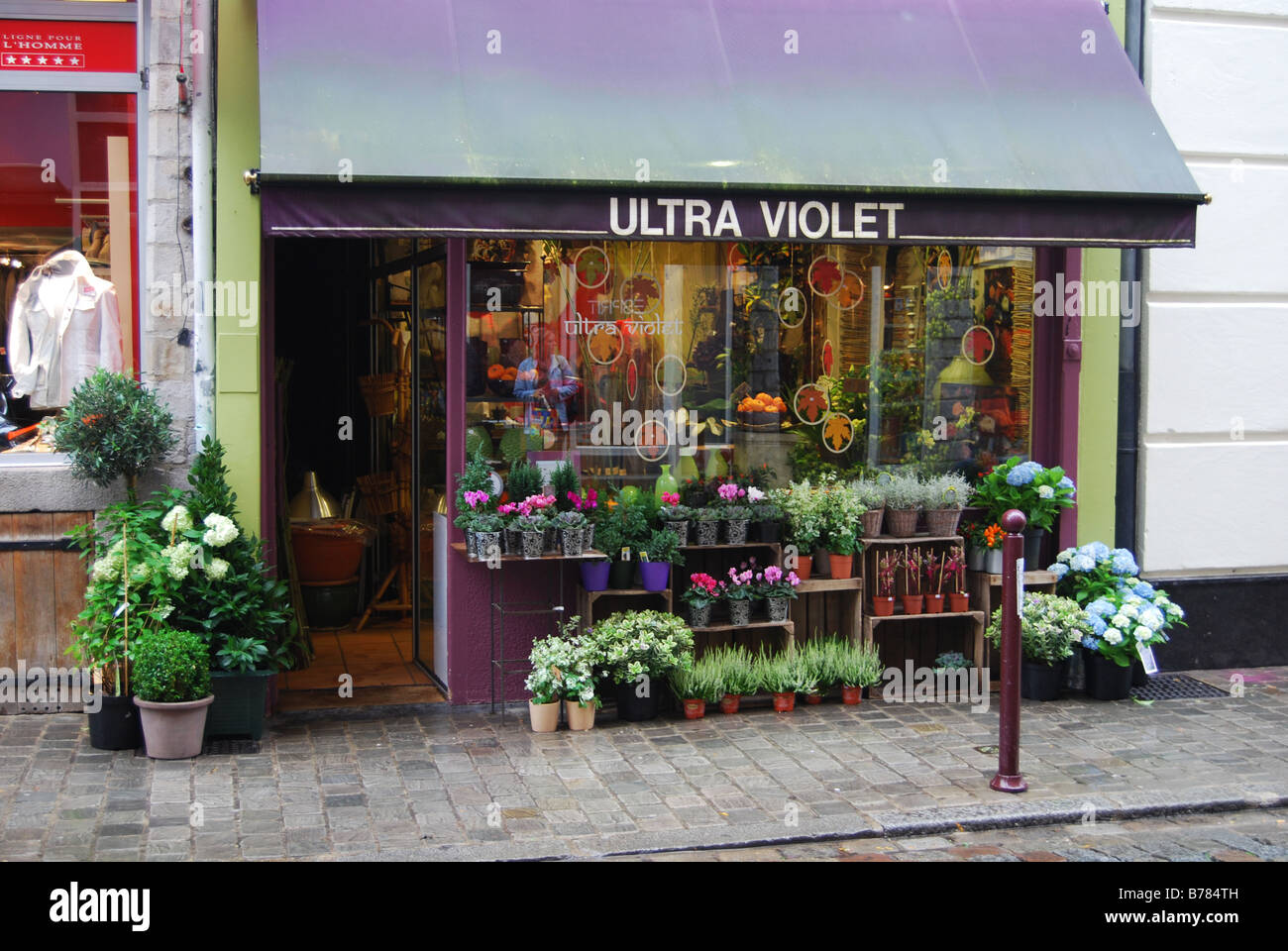 Tienda de flores en Rue Lepelletier en Lille, Francia Foto de stock