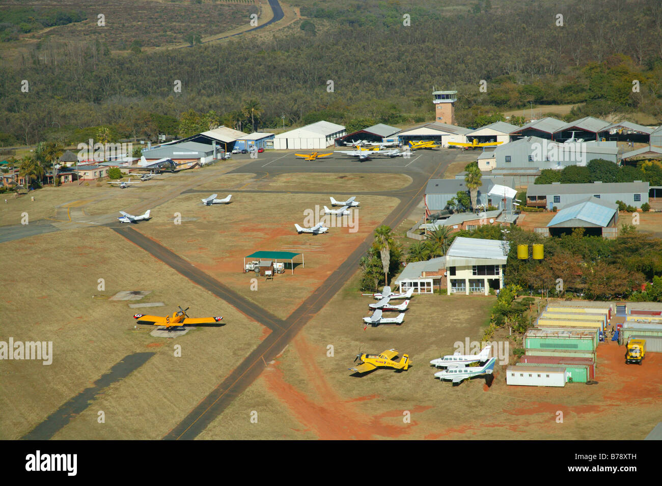 Vista aérea del aeródromo de Nelspruit, en las afueras de Nelspruit Foto de stock