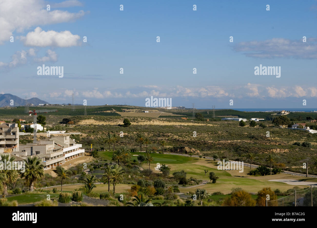 El primer hoyo del campo de golf Valle Del Este Vera Almería España Golf Resorts Foto de stock