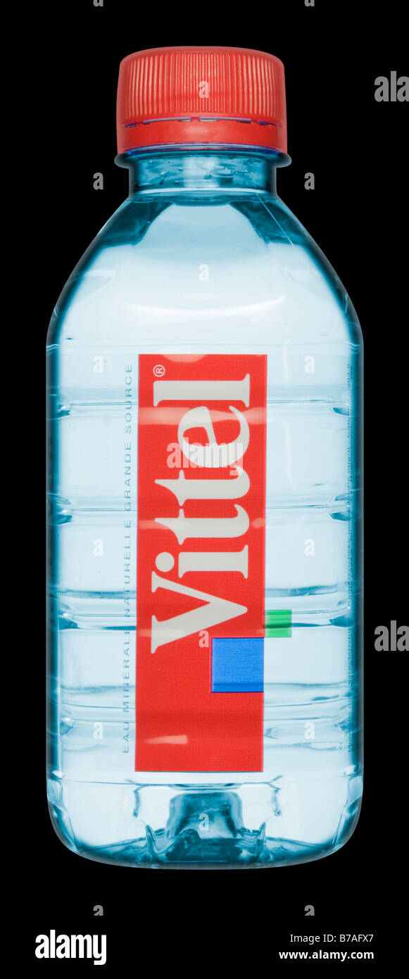 Botella de agua mineral Vittel Foto de stock