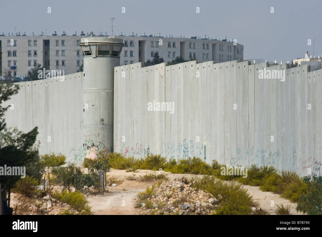 Valla de seguridad israelí fuera de Belén en la Ribera Occidental Foto de stock