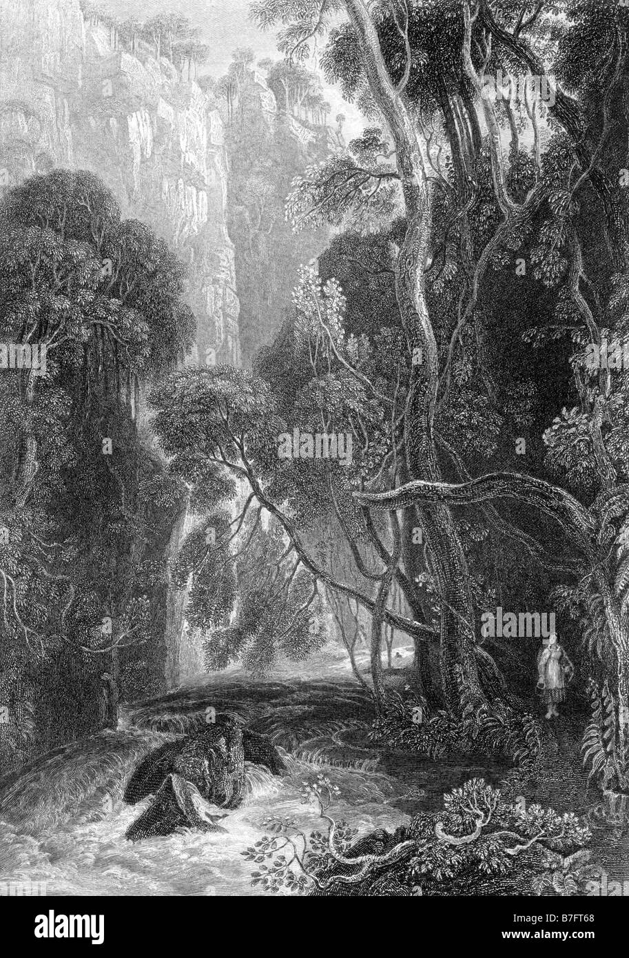 Escena en el río Doon grabado por David Octavius Hill 1802 a 1870 Ilustración del siglo XIX. Foto de stock