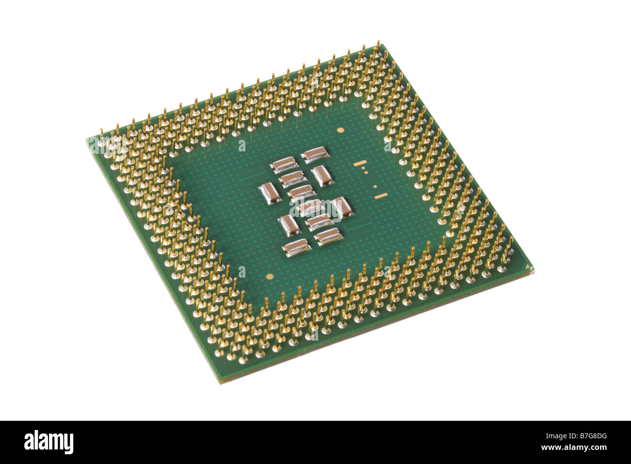 Procesador CPU micorchip recortadas sobre fondo blanco. Foto de stock
