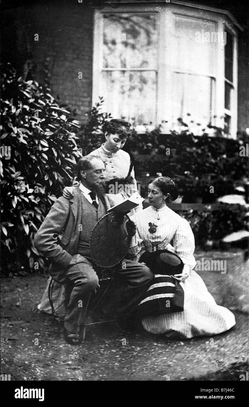 Charles Dickens lectura a sus hijas mamey y Katey en el jardín de su