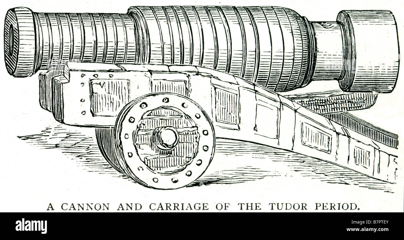Carro de cañón período Tudor Guerra sitiando motor tubular cannon es cualquier pieza de artillería, que utiliza la pólvora u otros general ex Foto de stock