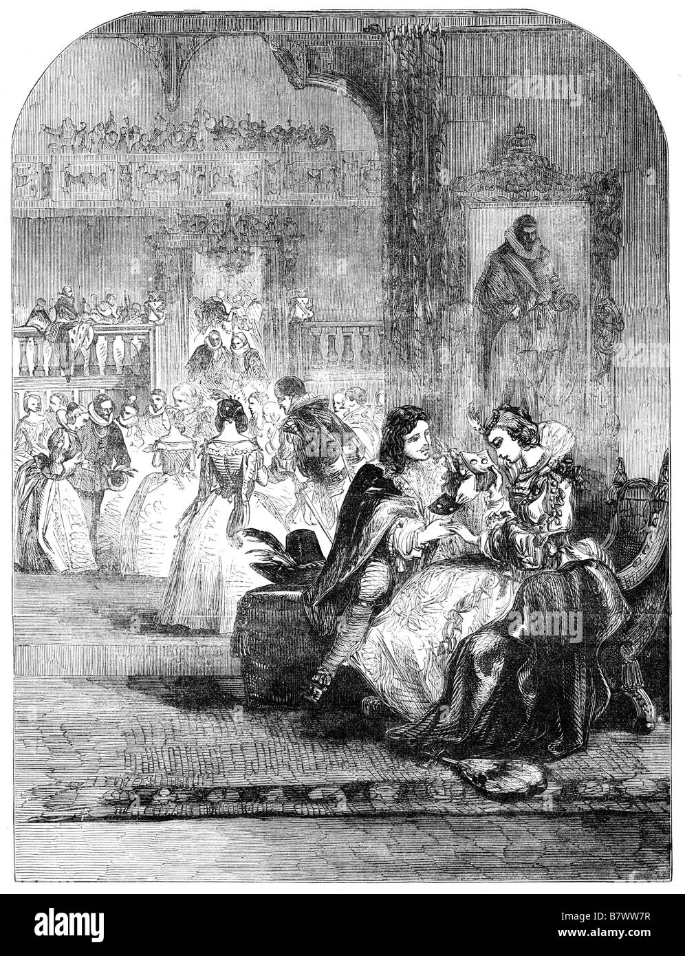 La primera reunión del príncipe Charles posterior para ser el rey Carlos I de Inglaterra y Henrietta Marie de Francia Foto de stock