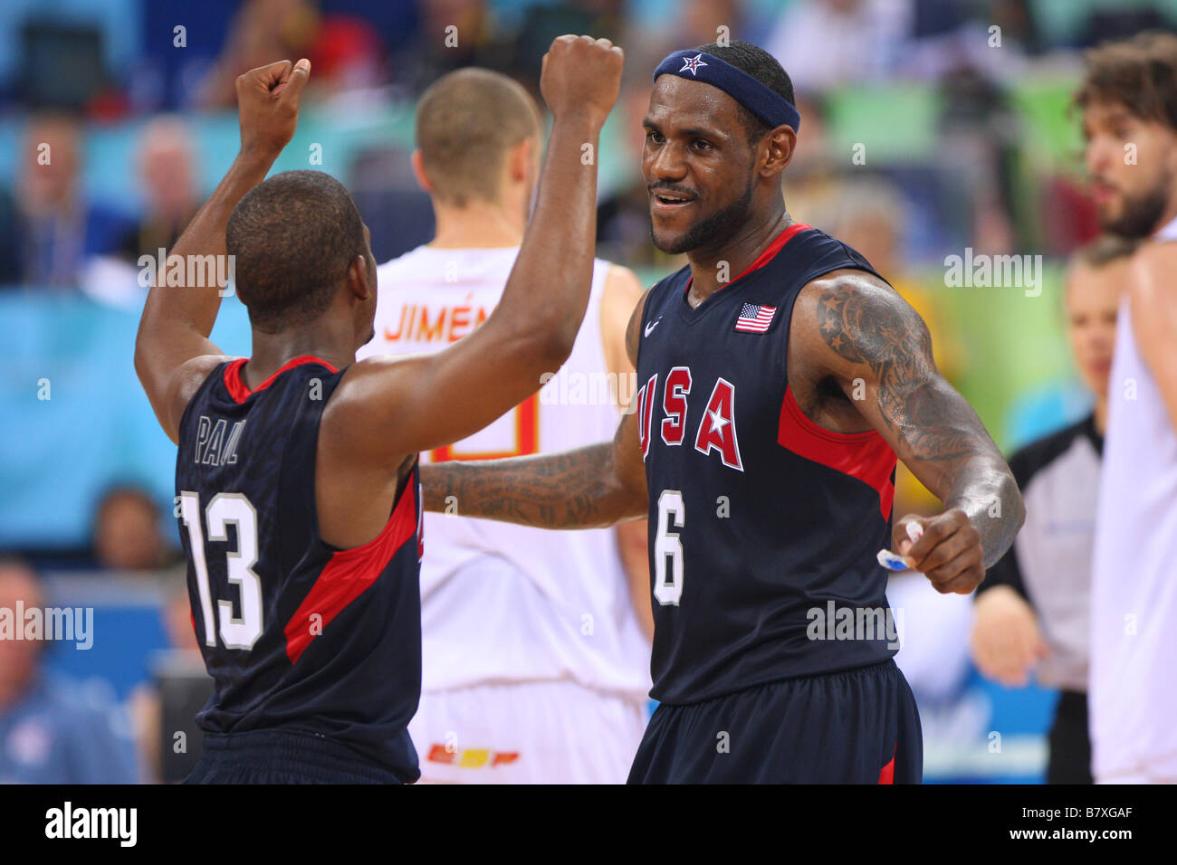 LeBron James USA 24 de agosto de 2008 Baloncesto Juegos Olímpicos Beijing  2008 Mens Basketball juego final entre Estados Unidos y España en el  gimnasio de Baloncesto Olímpico de Beijing en Beijing