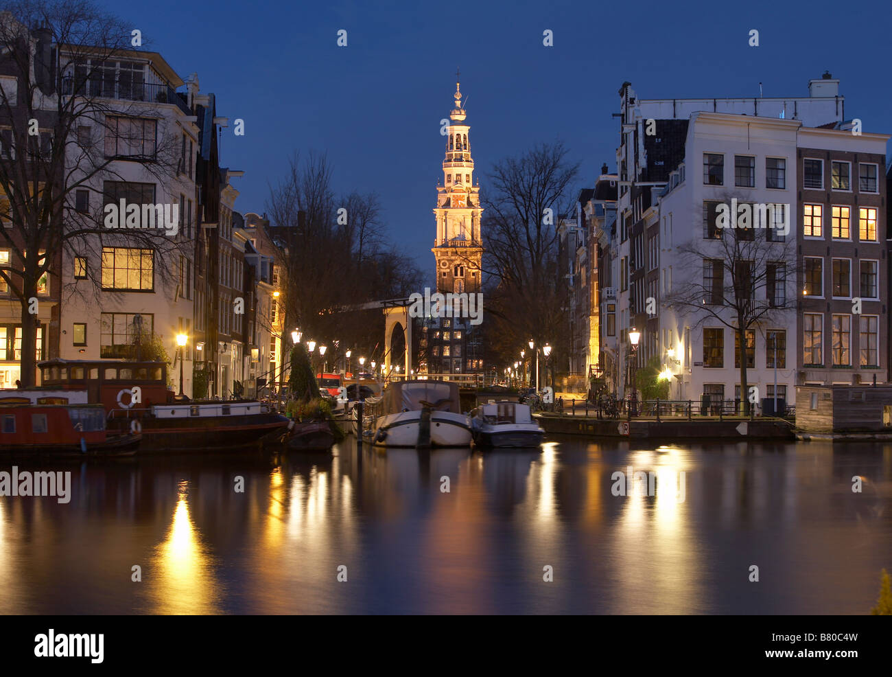 Zuiderkerk (Iglesia del Sur) en la noche, Ámsterdam, Países Bajos Foto de stock