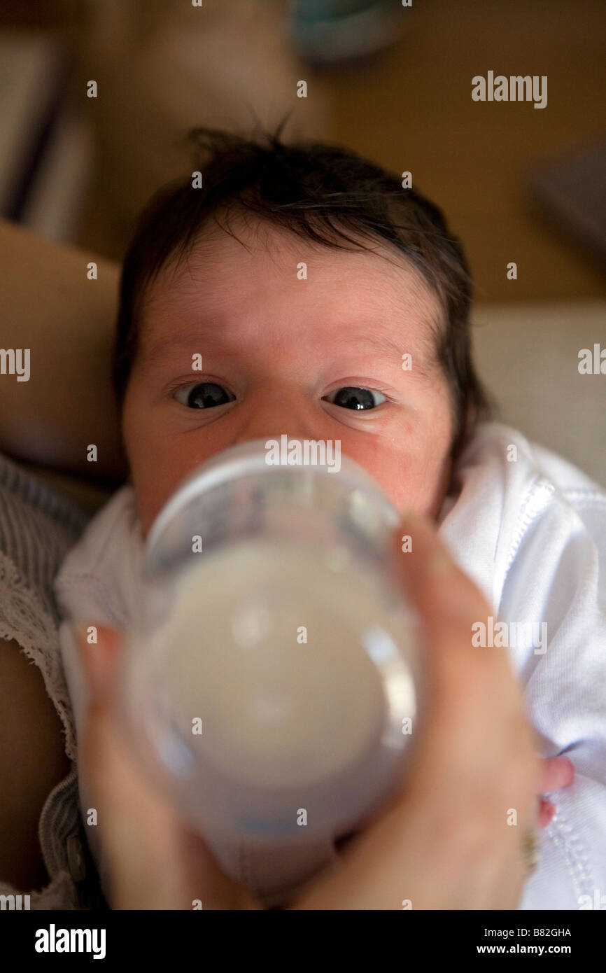 Bebé recién nacido Chica alimentando de botella de leche . Foto de stock