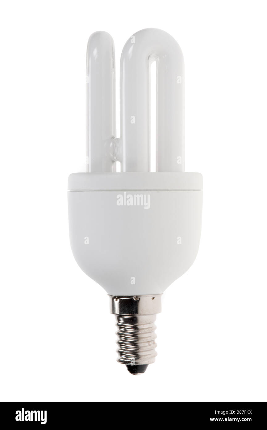 Compact fluoresent lámpara CFL aislado sobre un fondo blanco. Foto de stock