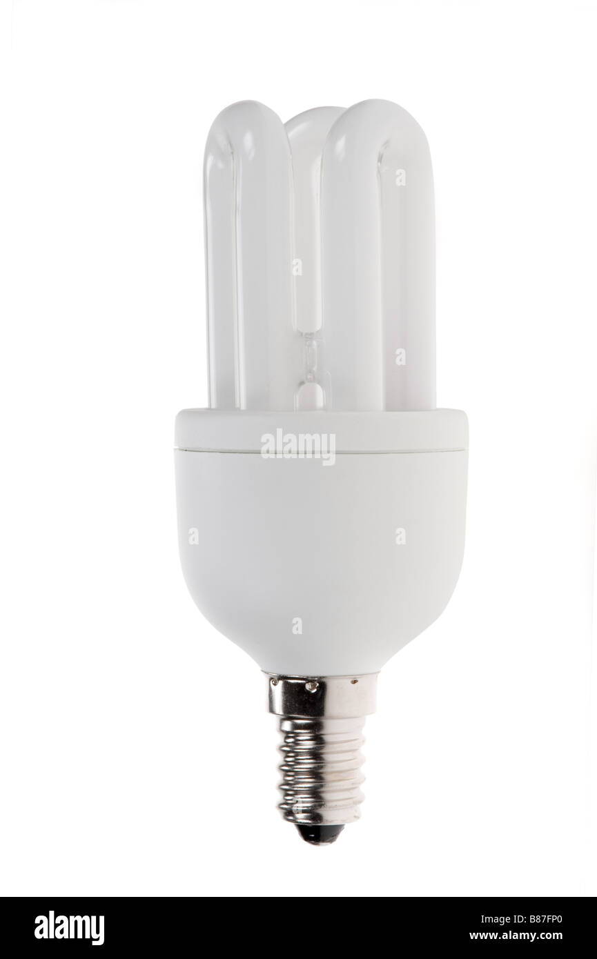 Compact fluoresent lámpara CFL aislado sobre un fondo blanco. Foto de stock