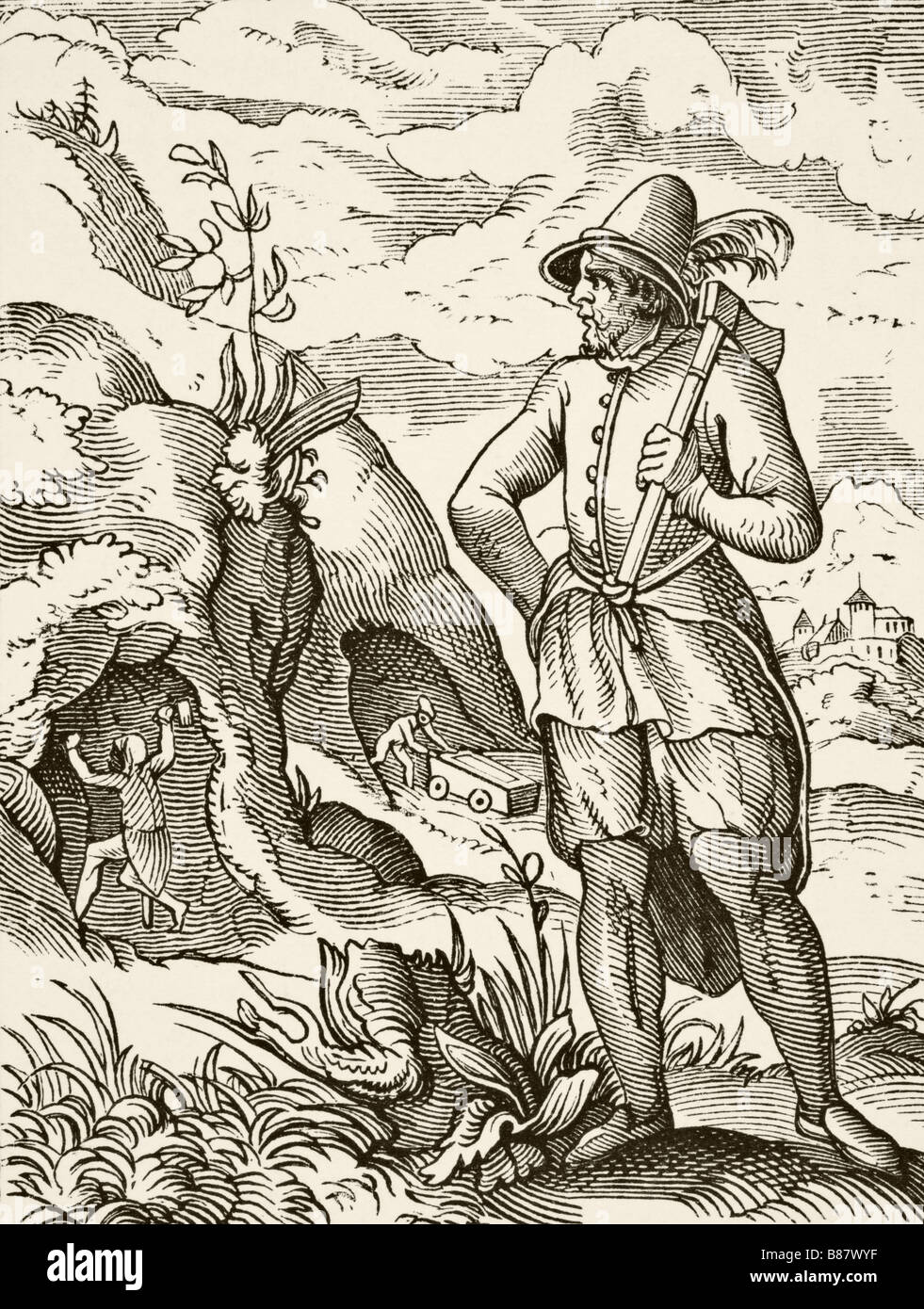 Un minero del siglo XVI Foto de stock