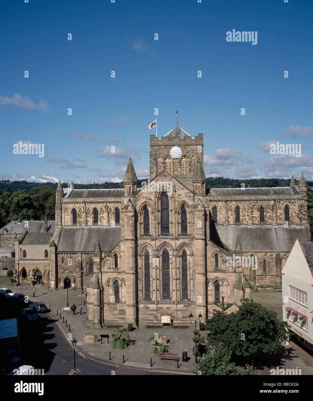Hexham Abbey East End y torre Foto de stock