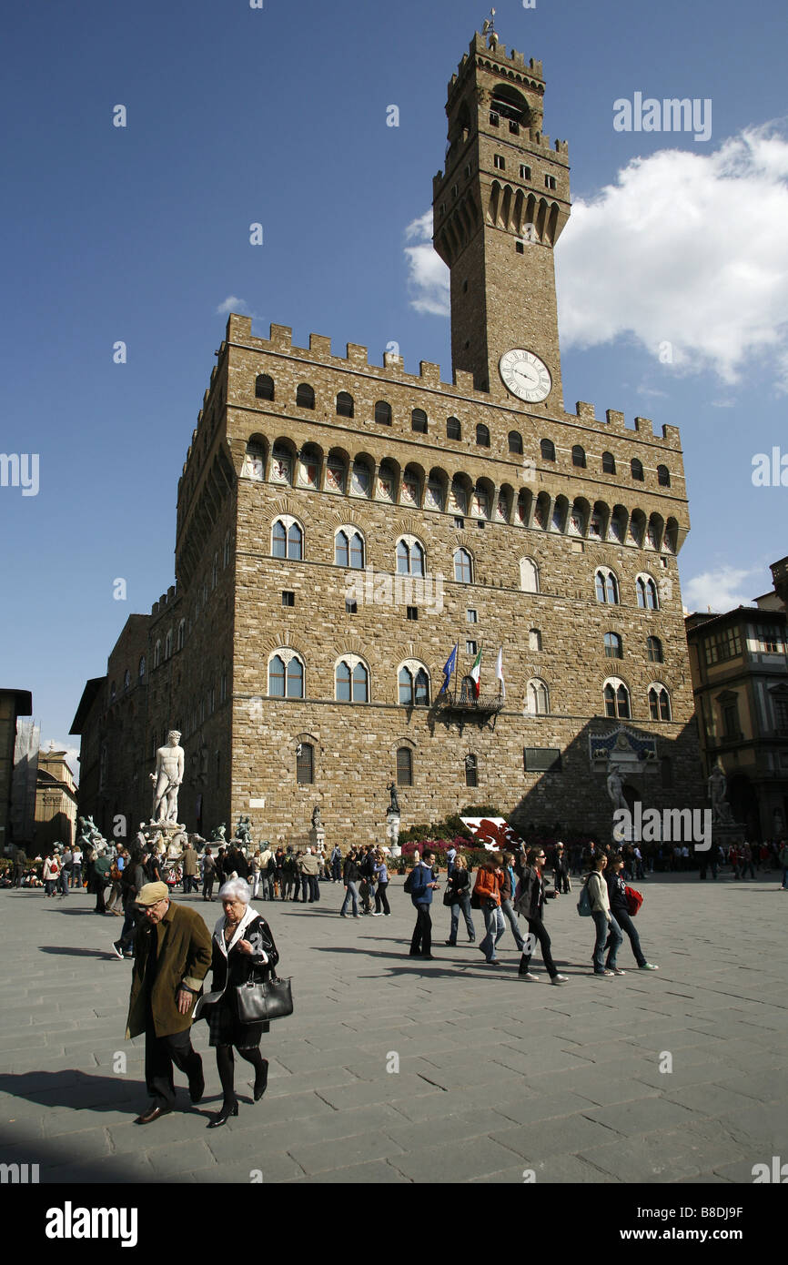 El Palazzo Vecchio, la Piazza della Signoria, Florencia, Toscana, Italia Foto de stock
