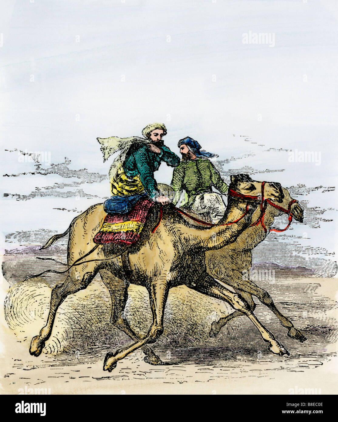 La Hégira: Muhammad viajar a Medina para establecer Islam 622 AD. Xilografía coloreada a mano Foto de stock