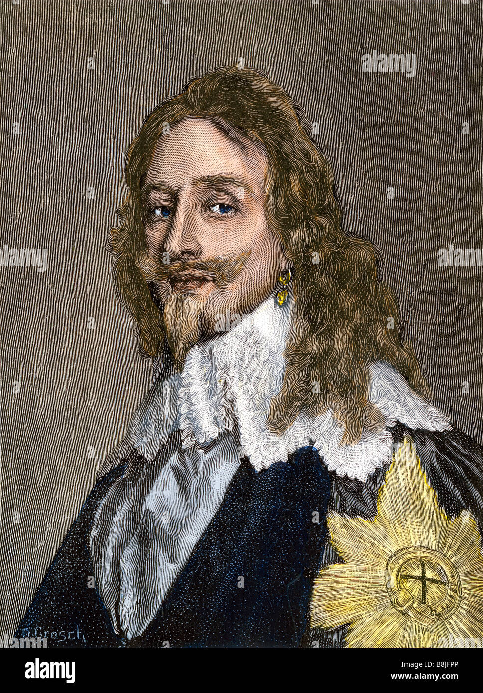 El rey Carlos I de Inglaterra. Xilografía coloreada a mano Foto de stock
