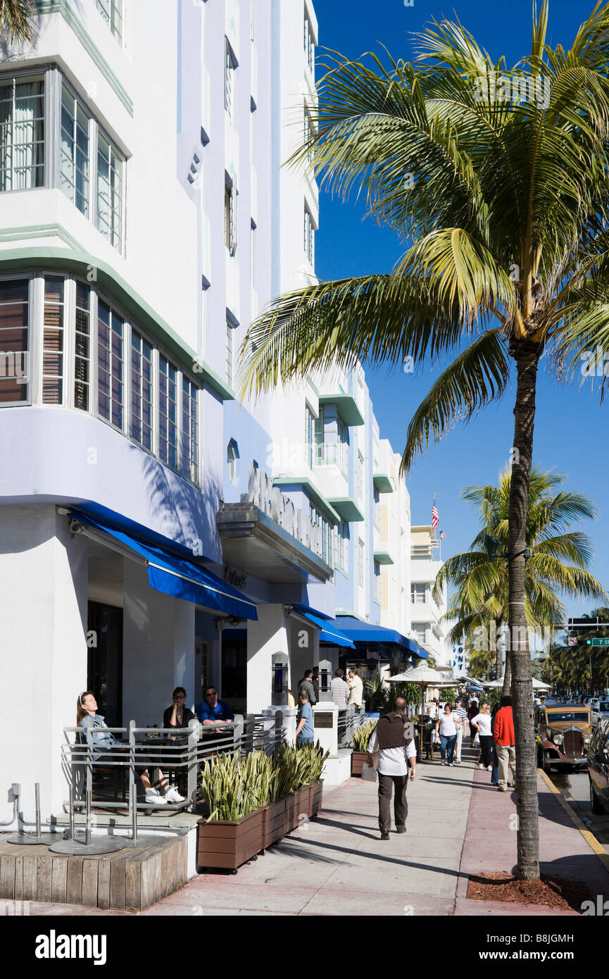 Hoteles en Ocean Drive en el distrito Art Deco de South Beach, Miami Beach, Gold Coast, Florida, EE.UU. Foto de stock
