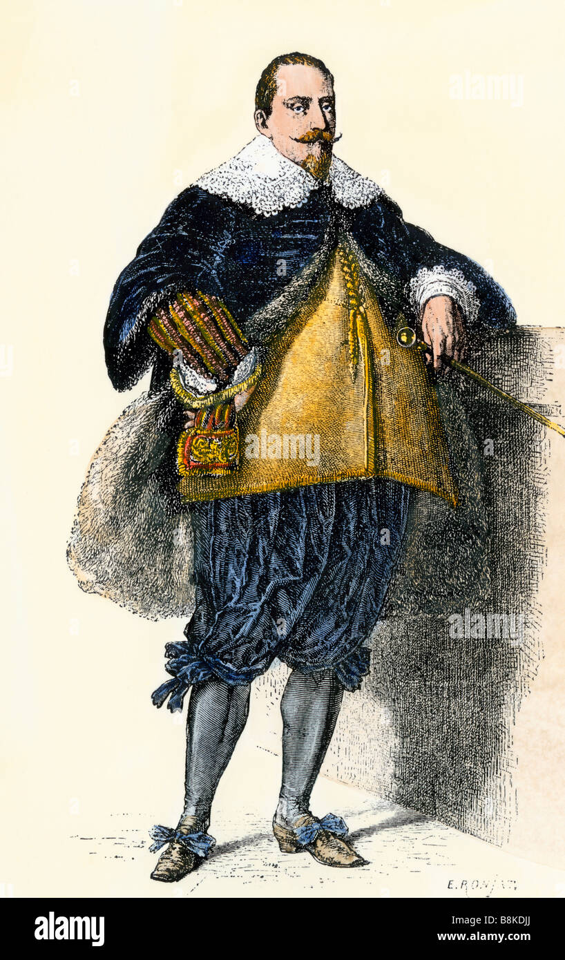 El rey Gustavo Adolfo de Suecia. Xilografía coloreada a mano Foto de stock