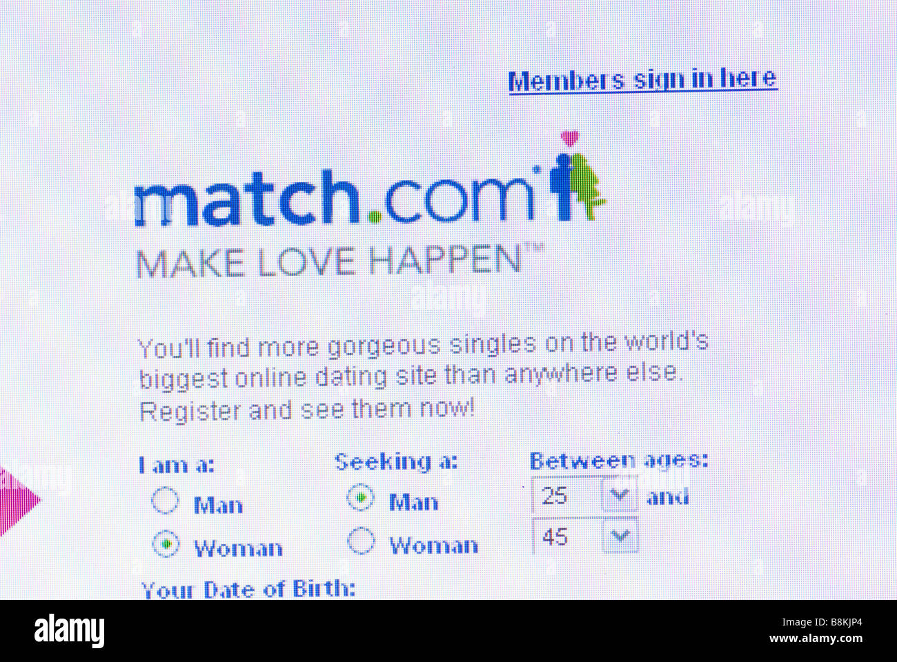 Match.com una página web de citas en línea en una pantalla de ordenador Foto de stock
