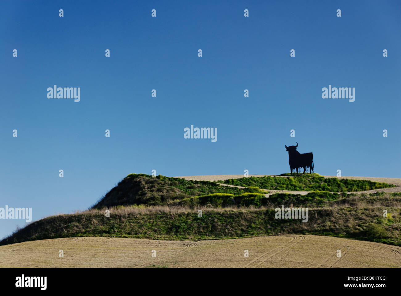 Famoso toro de Osborne en la ladera de una colina, España Foto de stock