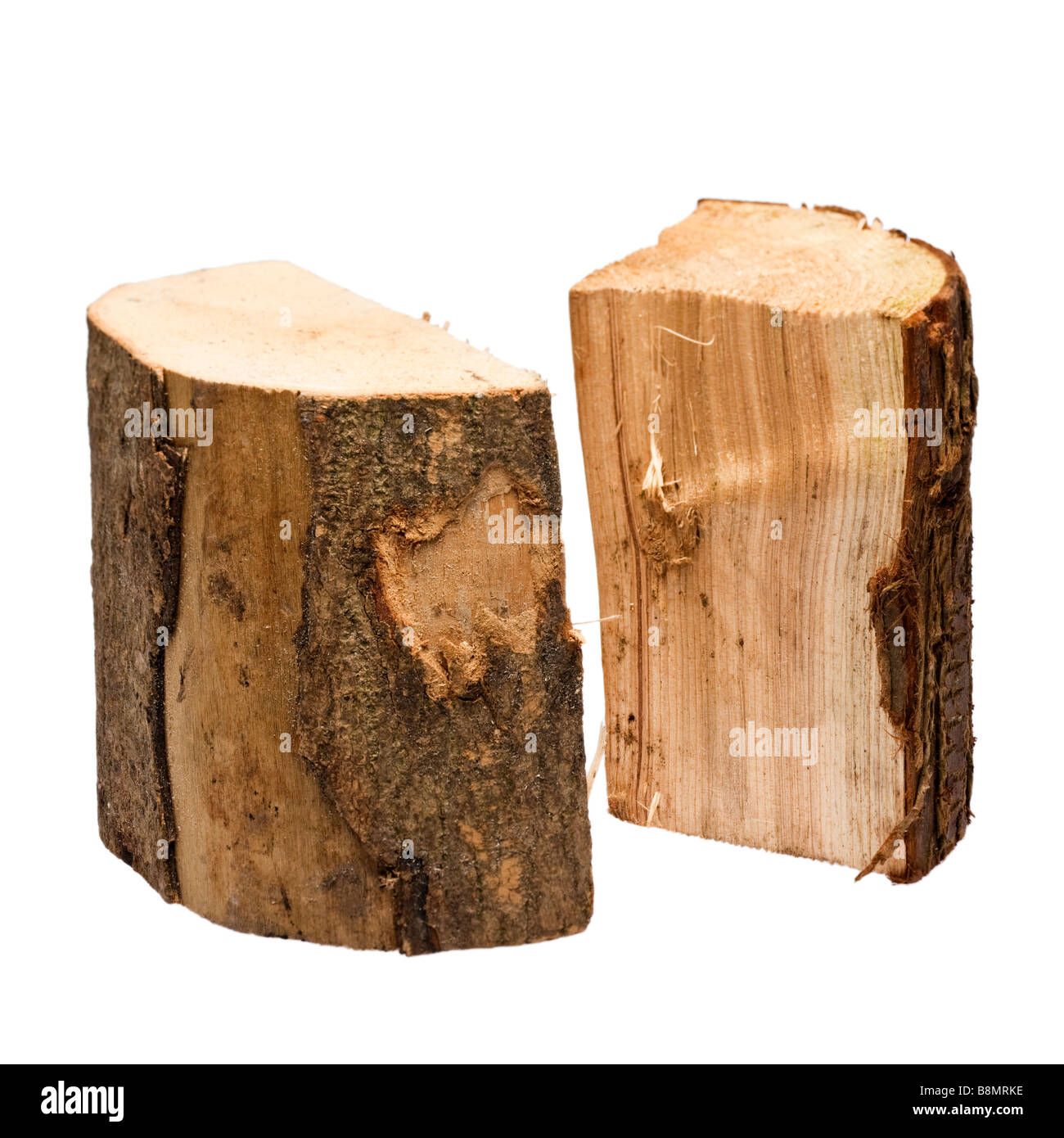 Cortar troncos sobre recorte de blanco Foto de stock